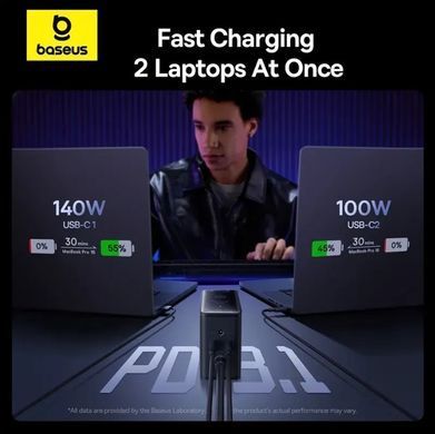 Мережевий зарядний пристрій Baseus Digital GaN Intelligent Desktop Fast Charger 240W Black, Чорний