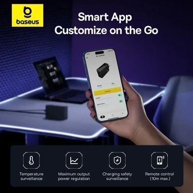 Мережевий зарядний пристрій Baseus Digital GaN Intelligent Desktop Fast Charger 240W Black, Чорний