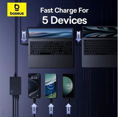 Мережевий зарядний пристрій Baseus Digital GaN Intelligent Desktop Fast Charger 240W Black, Чорний