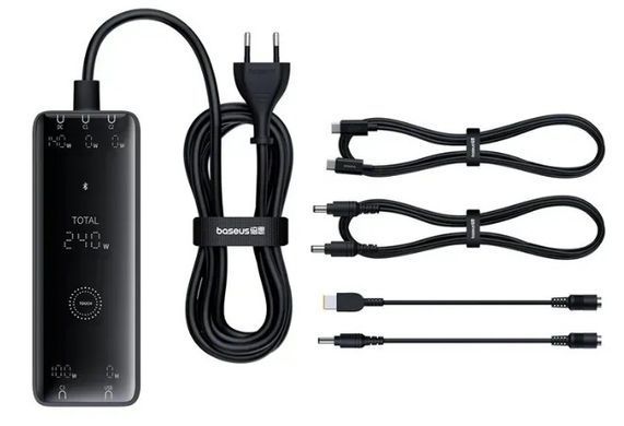 Мережевий зарядний пристрій Baseus Digital GaN Intelligent Desktop Fast Charger 240W Black, Чорний