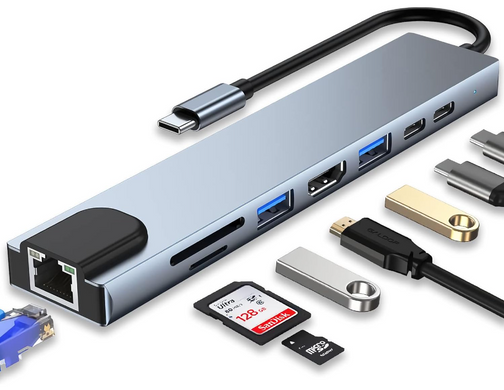 Хаб USB 8в1 Type-C 3.1 4K HDMI RJ45 SD